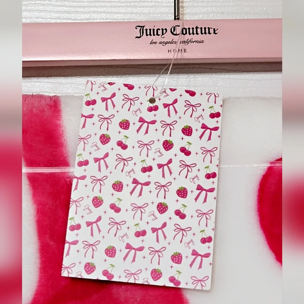 Juicy Couture Pink Bows Cherries Strawberry Plush Valentine's Day Throw Blanket